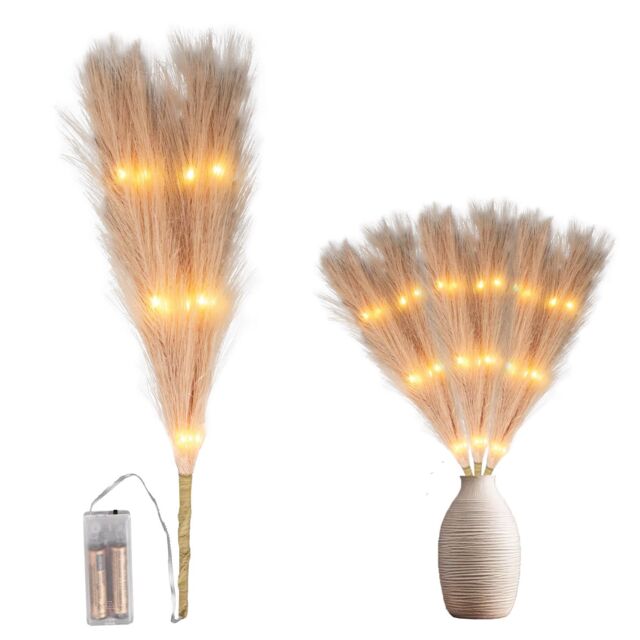 Shatchi 45cm Prelit Pampas Grass Warm White LEDs Battery-Operated Christmas Artificial Flowers for Boho Room Decorations in Gold - image 1