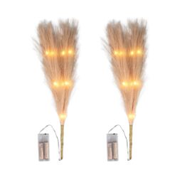 Shatchi 45cm Prelit Pampas Grass Warm White LEDs Battery-Operated Christmas Artificial Flowers for Boho Room Decorations in Gold - thumbnail 5