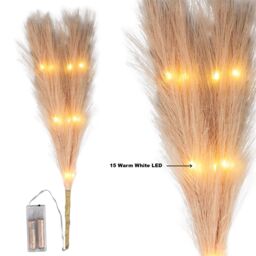 Shatchi 45cm Prelit Pampas Grass Warm White LEDs Battery-Operated Christmas Artificial Flowers for Boho Room Decorations in Gold - thumbnail 3