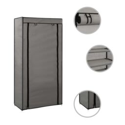 Berkfield Home Shoe Cabinet with Cover Grey 58x28x106 cm Fabric - Size: 58 x 28 x 106 cm - thumbnail 2