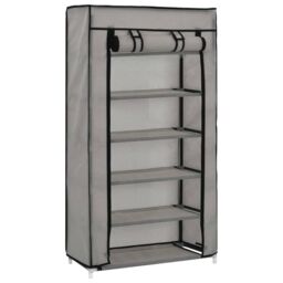 Berkfield Home Shoe Cabinet with Cover Grey 58x28x106 cm Fabric - Size: 58 x 28 x 106 cm - thumbnail 3