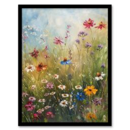 "Artery8 Spring Wildflowers Oil Painting Colourful Floral Framed Art Print in Green - Size: W12"" x H16""" - thumbnail 1