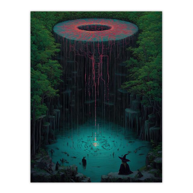 "Artery8 Witch Forest Tree Of Life Surreal Fantasy Art Wall Art Print in Green - Size: W24"" x H32""" - image 1