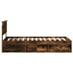 Berkfield Home Bed Frame with Headboard Smoked Oak 90 x 200 cm Solid Pine Wood in Brown - thumbnail 8