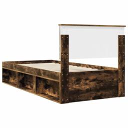 Berkfield Home Bed Frame with Headboard Smoked Oak 90 x 200 cm Solid Pine Wood in Brown - thumbnail 9