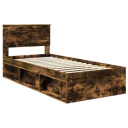 Berkfield Home Bed Frame with Headboard Smoked Oak 90 x 200 cm Solid Pine Wood in Brown - thumbnail 4