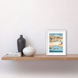 "Artery8 Wall Art Print Small Boats in St Ives Bay Coastal Cityscape Artwork Framed 9X7 Inch in White - Size: W7"" x H9""" - thumbnail 2