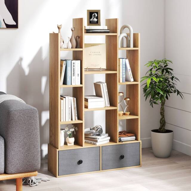 Costway 12 Tier Bookshelf Open Storage Wood Bookcase Organizer Display Shelf in Natural - image 1