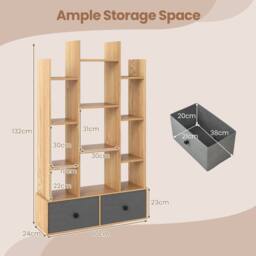 Costway 12 Tier Bookshelf Open Storage Wood Bookcase Organizer Display Shelf in Natural - thumbnail 9