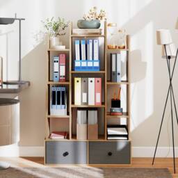 Costway 12 Tier Bookshelf Open Storage Wood Bookcase Organizer Display Shelf in Natural - thumbnail 8