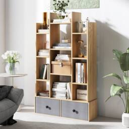 Costway 12 Tier Bookshelf Open Storage Wood Bookcase Organizer Display Shelf in Natural - thumbnail 7