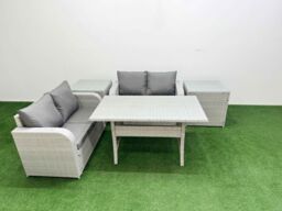 Fimous 4 Seater Outdoor Love Sofa Set Rattan Garden Furniture Set with Rectangular Dining Table 2 Side Tables Light Grey - thumbnail 1