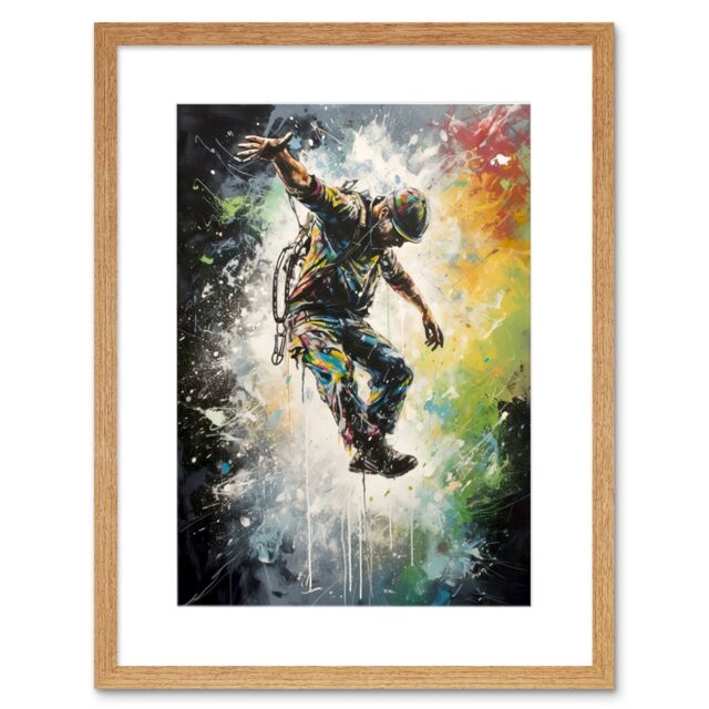 "Artery8 Wall Art Print Base Jumping Multicoloured Paint Splat Action Shot Artwork Framed 9X7 Inch in Beige - Size: W7"" x H9""" - image 1