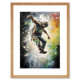"Artery8 Wall Art Print Base Jumping Multicoloured Paint Splat Action Shot Artwork Framed 9X7 Inch in Beige - Size: W7"" x H9""" - thumbnail 1