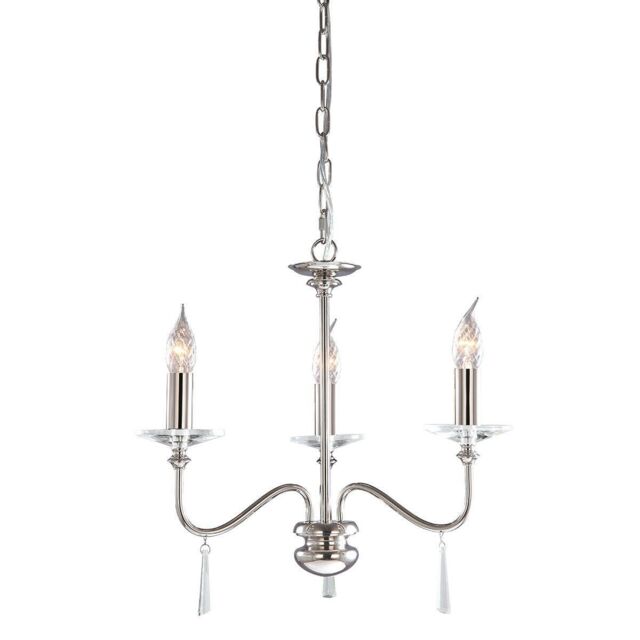 Loops 3 Bulb Chandelier LIght Highly Polished Nickel LED E14 60W in Metallics
