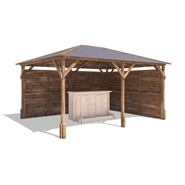 Dunster House Garden Bar Gazebo Heavy Duty with Log Bar 4m x 3m - Utopia in Brown - image 1