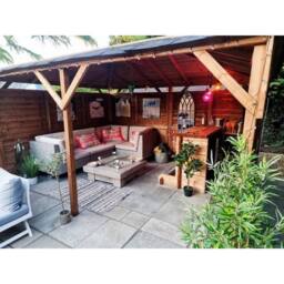 Dunster House Garden Bar Gazebo Heavy Duty with Log Bar 4m x 3m - Utopia in Brown - thumbnail 4