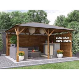 Dunster House Garden Bar Gazebo Heavy Duty with Log Bar 4m x 3m - Utopia in Brown - thumbnail 2