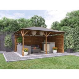 Dunster House Garden Bar Gazebo Heavy Duty with Log Bar 4m x 3m - Utopia in Brown - thumbnail 3