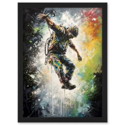 Artery8 Base Jumping Multicoloured Paint Splat Action Shot Artwork Framed Wall Art Print A4 in Black - thumbnail 1
