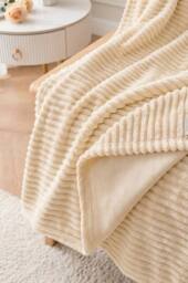 Dyzi Large Supersoft Ribbed Jacquard Fleece Throw Blanket 200 x 240cm in Cream - Size: 200 cm x 240 cm - thumbnail 4