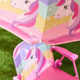 OHS Kids Unicorn Camping Chair Parasol Set Picnic Outdoor Folding Seat in Pink - thumbnail 3