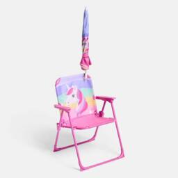OHS Kids Unicorn Camping Chair Parasol Set Picnic Outdoor Folding Seat in Pink - thumbnail 5