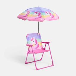 OHS Kids Unicorn Camping Chair Parasol Set Picnic Outdoor Folding Seat in Pink - thumbnail 4
