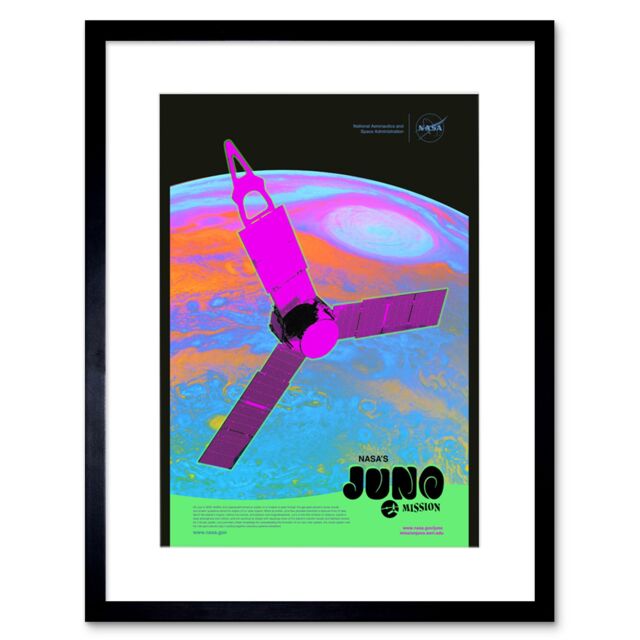 "Artery8 Wall Art Print NASA Jupiter Juno Mission Psychedelic Artwork Framed 9X7 Inch in Black - Size: W7"" x H9""" - image 1
