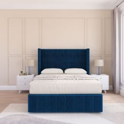 "Sloomy Melbourne Upholstered Wingback Bed Set With No Drawers & 54"" Floor standing Headboard -Plush Velvet in Navy - Size: Super King" - thumbnail 1