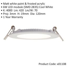 Loops 4 PACK Ultra Slim Recessed Ceiling Downlight - 6W Cool White LED - IP44 Rated - thumbnail 2