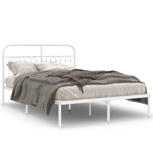 Berkfield Home Metal Bed Frame without Mattress with Headboard White 140x190cm - Size: 140x190 cm - image 1