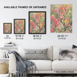 "Artery8 Deer in Flower Field Pastel Colour Painting Framed Art Print in Pink - Size: W12"" x H16""" - thumbnail 3