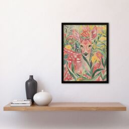 "Artery8 Deer in Flower Field Pastel Colour Painting Framed Art Print in Pink - Size: W12"" x H16""" - thumbnail 4