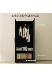 ERGOVEXA Double Panel Door Wardrobe, Shelves, Black - thumbnail 6