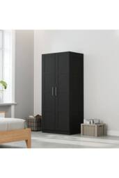 ERGOVEXA Double Panel Door Wardrobe, Shelves, Black - thumbnail 3