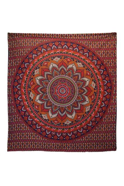 KDMD Double Cotton Bedspread & Wall Hanging - Mandala Design, Orange/Blue in Orange - image 1