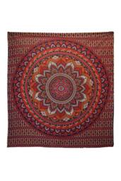 KDMD Double Cotton Bedspread & Wall Hanging - Mandala Design, Orange/Blue in Orange