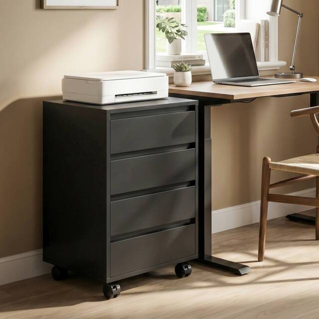 HOMCOM Mobile Vertical Filing Cabinet with 4 Drawers for Home Office, Black - image 1