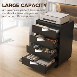 HOMCOM Mobile Vertical Filing Cabinet with 4 Drawers for Home Office, Black - thumbnail 5