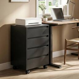 HOMCOM Mobile Vertical Filing Cabinet with 4 Drawers for Home Office, Black