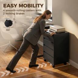 HOMCOM Mobile Vertical Filing Cabinet with 4 Drawers for Home Office, Black - thumbnail 4