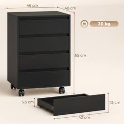 HOMCOM Mobile Vertical Filing Cabinet with 4 Drawers for Home Office, Black - thumbnail 3