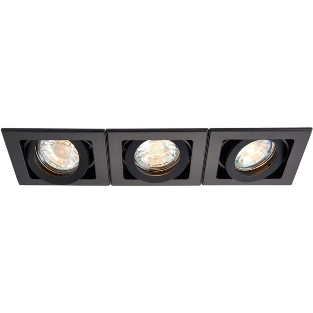 Loops Triple Adjustable Recessed Boxed Downlight - 3 x 50W GU10 Reflector - Matt Black - image 1