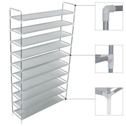 Berkfield Home Shoe Rack with 10 Shelves Metal & Non-woven Fabric Silver - thumbnail 1