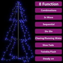 Berkfield Home Bright Christmas Cone Tree 160 LEDs Indoor & Outdoor 78x120 cm in Blue - thumbnail 4