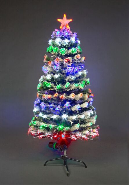 Shatchi 4Ft/120cm Frosted Tips 8 Modes Fibre Optic Christmas Tree LED Pre-Lit in Green - Size: 4ft - image 1