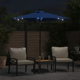 Berkfield Home Garden Parasol with LEDs & Steel Pole Azure Blue 225x225x212cm - Size: 225 x 225 x 212 cm - thumbnail 3