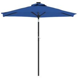 Berkfield Home Garden Parasol with LEDs & Steel Pole Azure Blue 225x225x212cm - Size: 225 x 225 x 212 cm - thumbnail 4