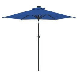 Berkfield Home Garden Parasol with LEDs & Steel Pole Azure Blue 225x225x212cm - Size: 225 x 225 x 212 cm - thumbnail 5